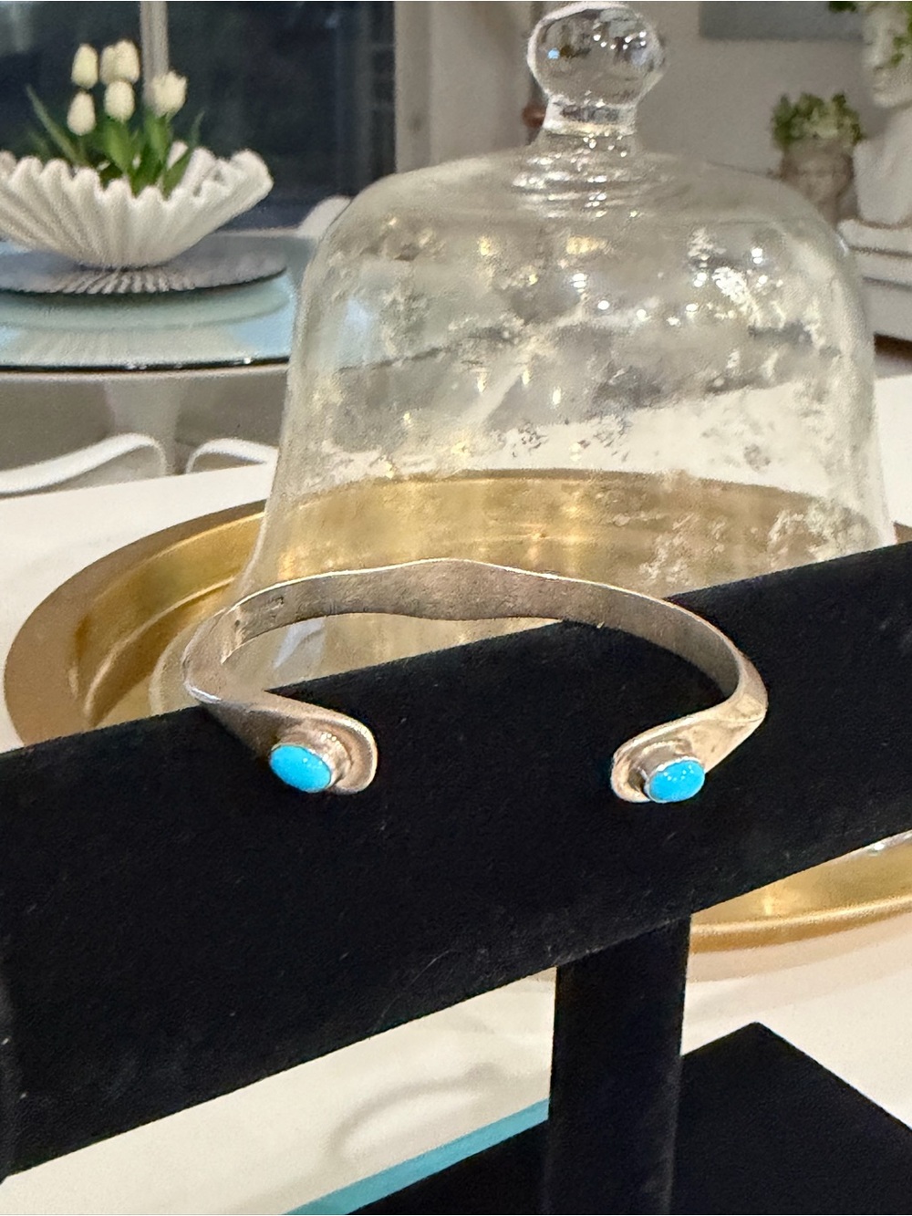 B Johnson designer sterling and turquoise cuff bracelet